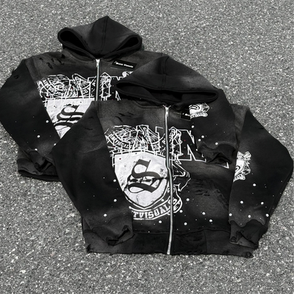 Saint visuals black zip up hoodie